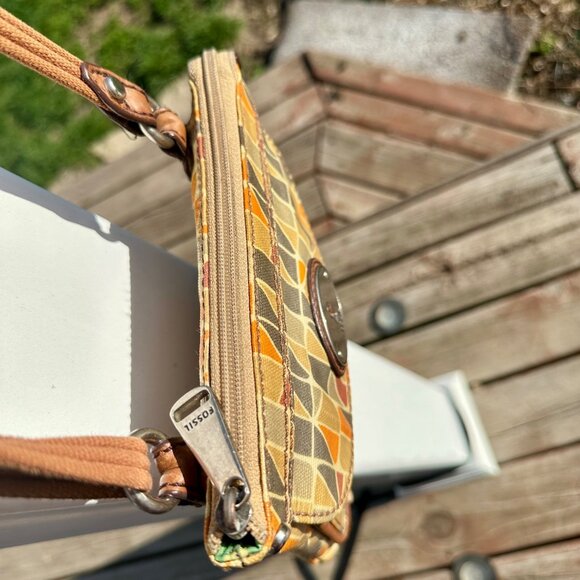 VTG Fossil Key Per Purse Crossbody Shoulder Bag Retro Multi-colored Orange Tan C - Picture 3 of 15